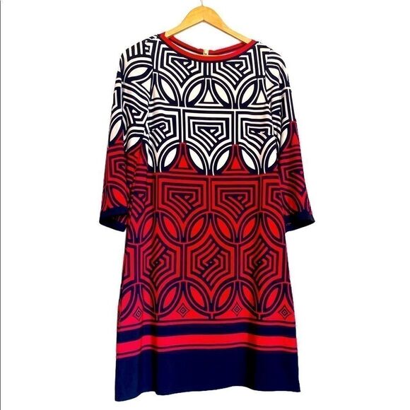 Eliza J Abstract Print Mini Bell Sleeve Dress 4 - Picture 1 of 8
